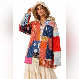 Ashley Taylor Quilted Patchwork Coat Boho Hooded Toggle Jacket Kantha One Size